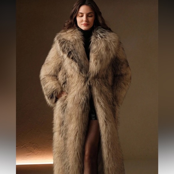 Luxury vintage style Gradient Brown Luxe Faux Fur Long Coat - Picture 5 of 10